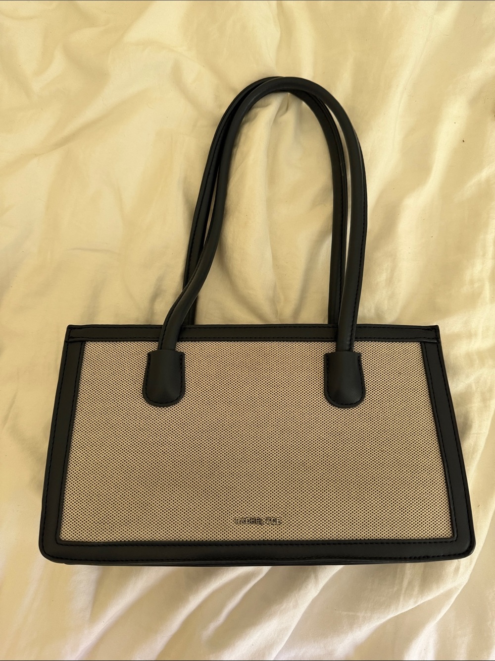 Rachel Zoe Beige Canvas Tote with navy blue Trim